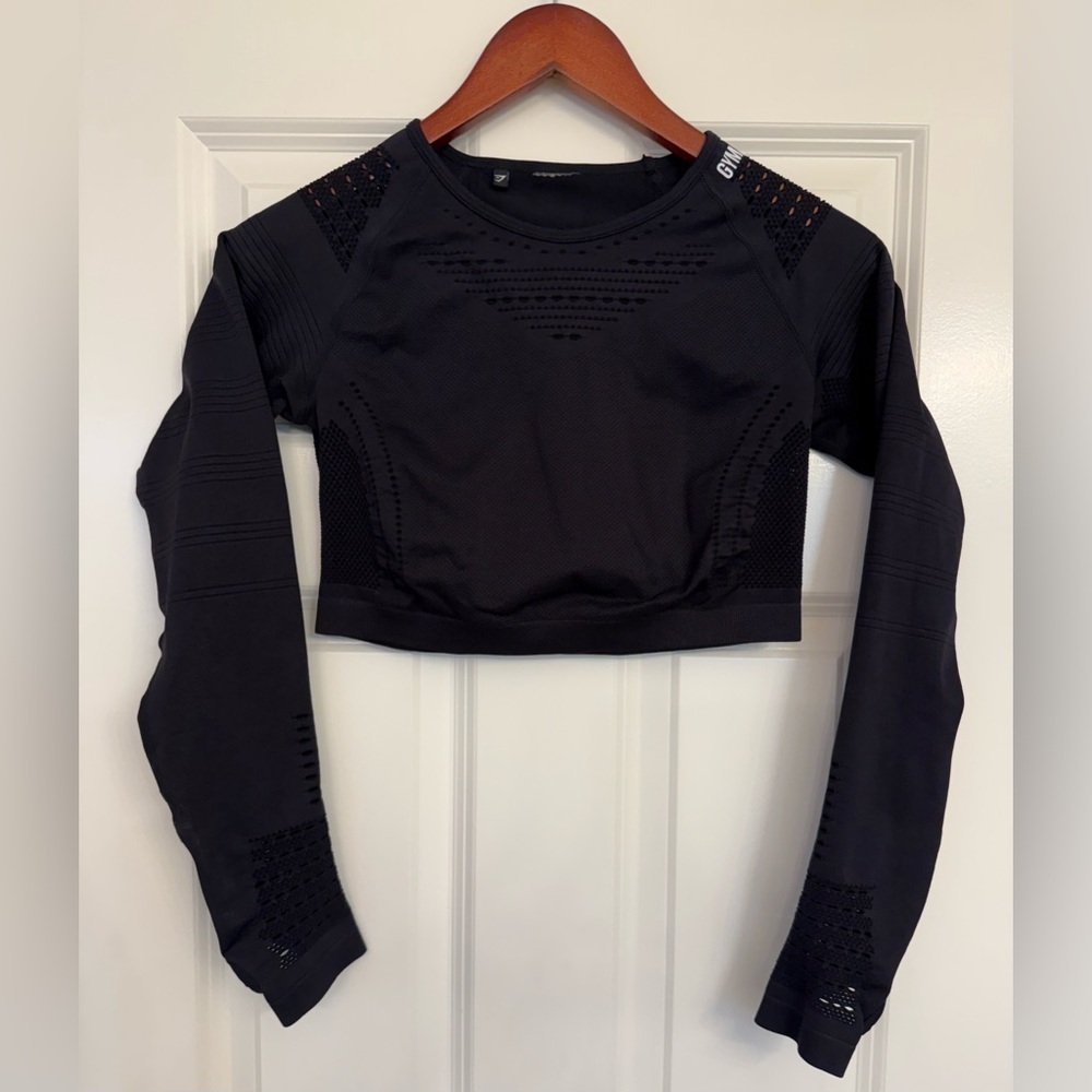 Gymshark Cropped Long Sleeve Work Out Body Con Top Size Small